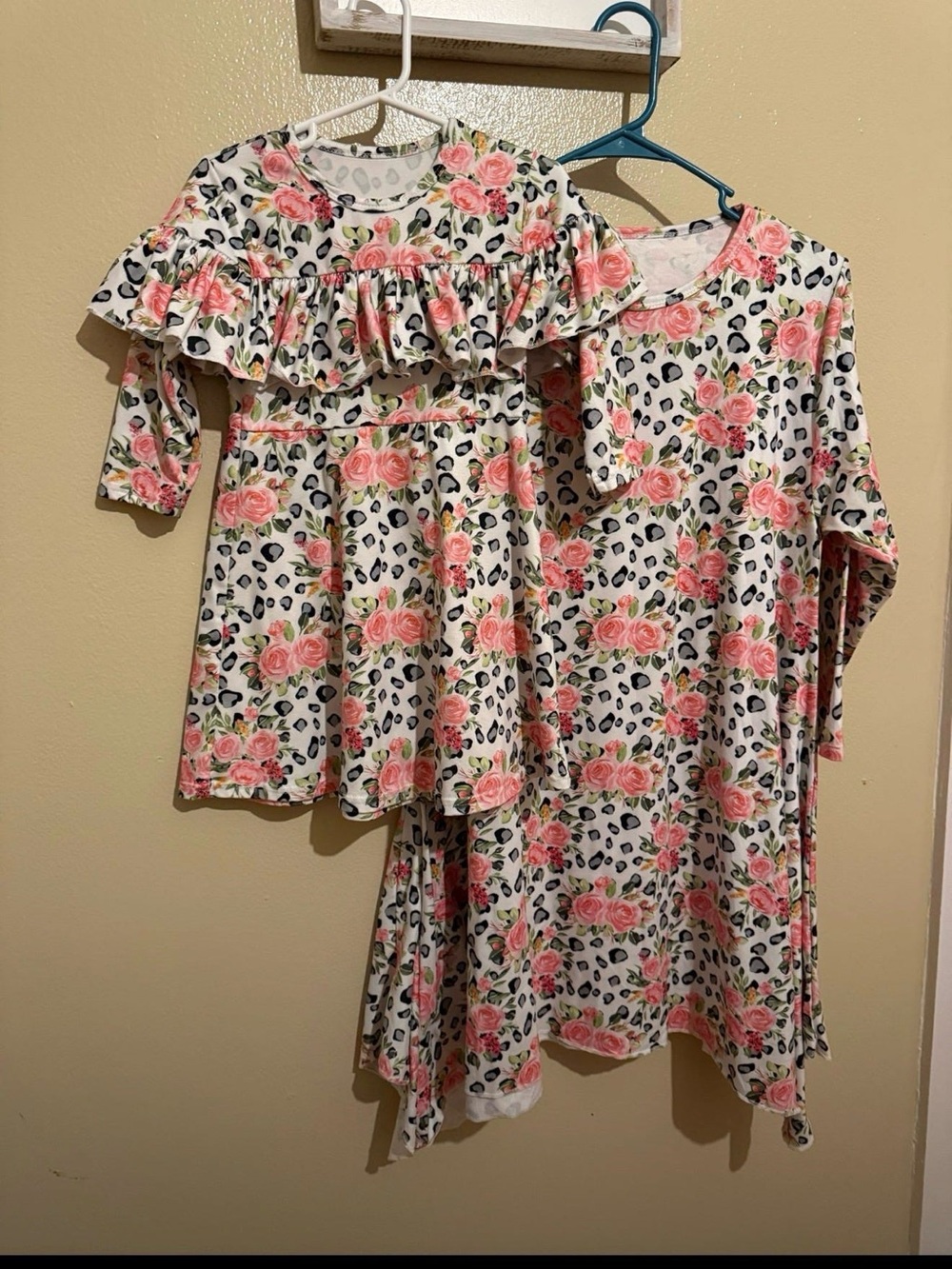 Matching Floral & Leopard Mama + Mini Dress Set - Pink Roses on black